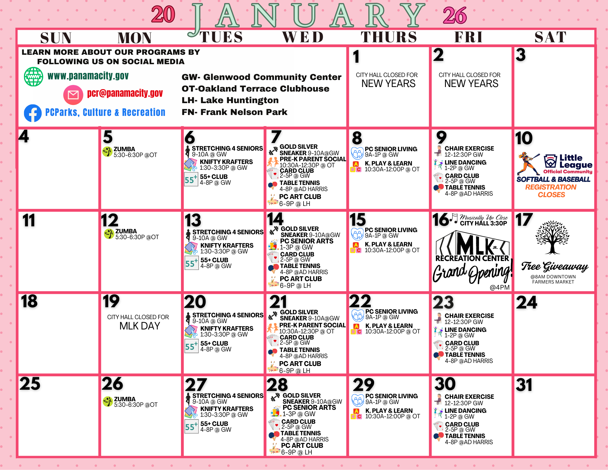 Jan PCR Calendar 2026